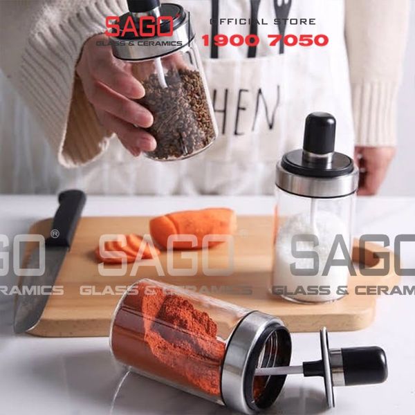  Hũ Thủy Tinh Gia Vị Có Thìa 250ml Viền Inox Cao Cấp | Thủy Tinh Cao cấp 