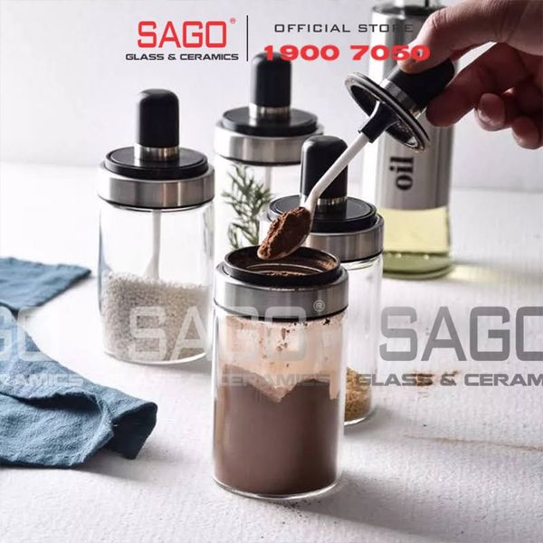  Hũ Thủy Tinh Gia Vị Có Thìa 250ml Viền Inox Cao Cấp | Thủy Tinh Cao cấp 