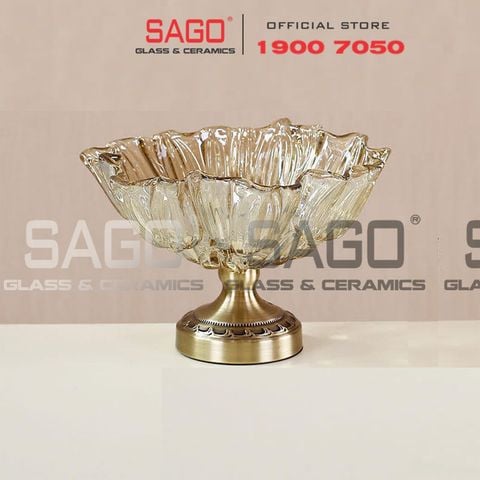  ELEGANT NC-308 - Dĩa Thủy Tinh Hoa Tulip Chân Đồng Elegant Đường Kính 29.0cm | Thủy Tinh Màu Cao Cấp 