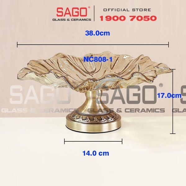  ELEGANT NC-308-1 - Dĩa Thủy Tinh Hoa Tulip Chân Đồng Elegant Đường Kính 38.0cm | Thủy Tinh Màu Cao Cấp 