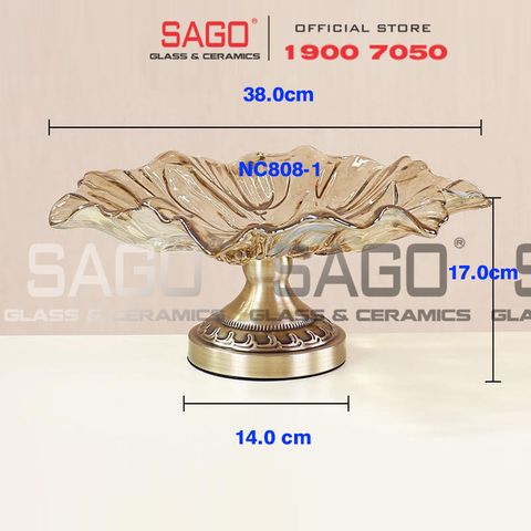  ELEGANT NC-308-1 - Dĩa Thủy Tinh Hoa Tulip Chân Đồng Elegant Đường Kính 38.0cm | Thủy Tinh Màu Cao Cấp 