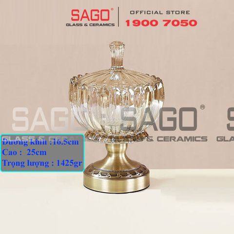  ELEGANT NC-3312JN - Dĩa Thủy Tinh Tiệp Chân Đồng Sọc Bầu Elegant Đường Kính 16.5cm | Thủy Tinh Màu Cao Cấp 