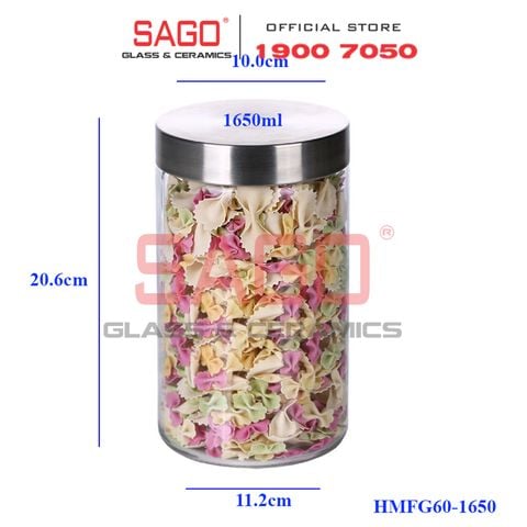  DELI HMFG60-1650 - Hũ Thủy Tinh Delisoga Glass Sealed Jar 1650ml , Nắp Inox 304 | Thủy Tinh Cao Cấp 