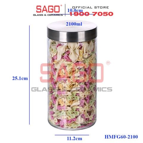  DELI HMFG60-2100 - Hũ Thủy Tinh Delisoga Glass Sealed Jar 2100ml , Nắp Inox 304 | Thủy Tinh Cao Cấp 