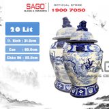  Cặp Chóe Bát Tràng Phong Thủy Men Lam 20 Lít | Họa Tiết Song Long Chầu Nguyệt 