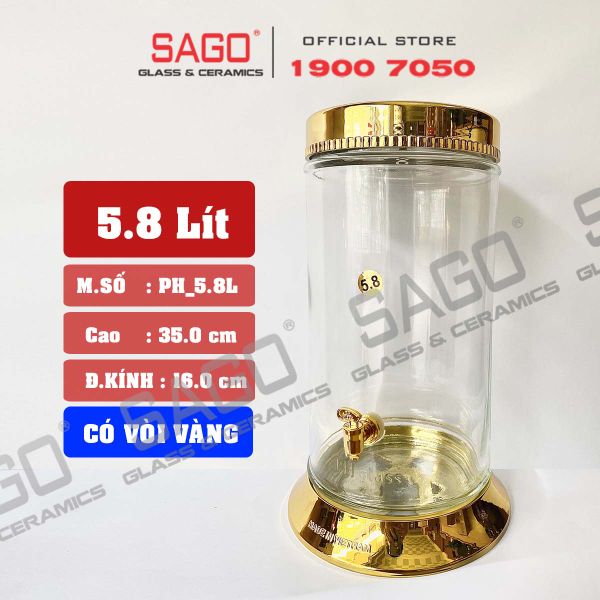  PH 5.8 - Binh Sâm Trụ Phú Hòa 5.8 Lít | Bình Sâm Cao Cấp Việt Nam 