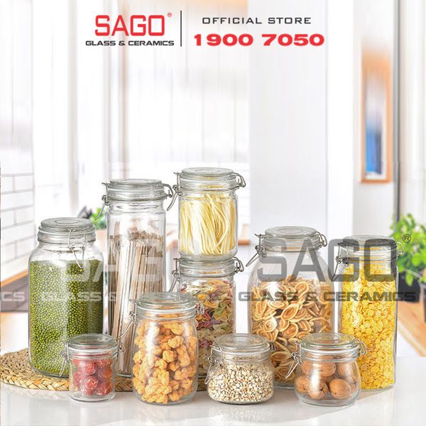  Hũ Thủy Tinh Trụ Cao Cấp | Nắp Gài Gọng Thép , Tùy Chọn Dung Tích 
