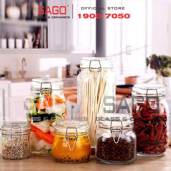  Hũ Thủy Tinh Vuông Cao Cấp Nắp Gài Gọng Thép | Tùy Chọn Dung Tích 