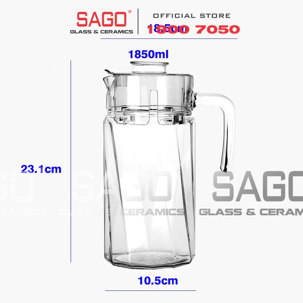  Deli E002H1 - Bình Nước Thủy Tinh Deli Pitcher Glass 1850ml | Thân Xoáy 