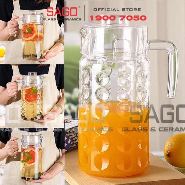  DELI E001H1 - Bình Nước Thủy Tinh Deli Pitcher Glass 1850ml | Thân Chấm Bi 