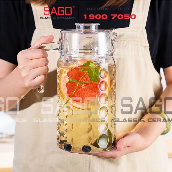  DELI E001H1 - Bình Nước Thủy Tinh Deli Pitcher Glass 1850ml | Thân Chấm Bi 