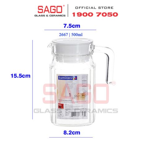  Luminarc G2667 - Bình Nước Thủy Tinh Luminarc Quadro Cao Cấp 500ml |  Thủy Tinh Cao Cấp 
