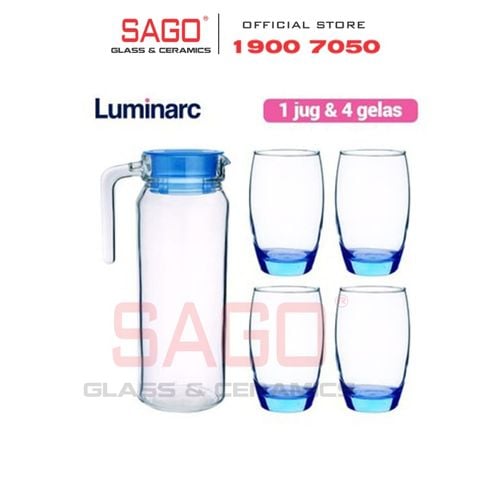  Luminarc J1799 - Bộ Bình Thủy Tinh Luminarc Rotterdam Ice Blue 1.1 lít (5 món) | Thủy Tinh Cao Cấp 