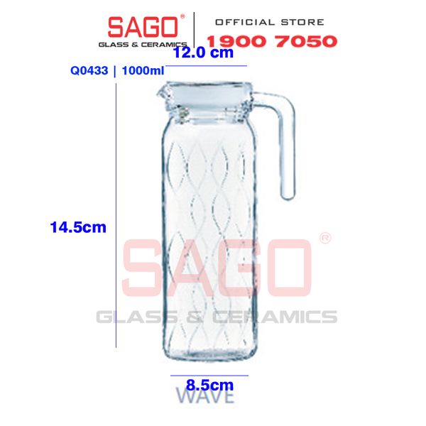  Luminarc Q0433 -  Bình Nước Thủy Tinh Luminarc Dona Embossment Wave 1000ml | Thủy Tinh Cao Cấp 