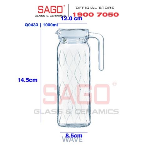  Luminarc Q0433 -  Bình Nước Thủy Tinh Luminarc Dona Embossment Wave 1000ml | Thủy Tinh Cao Cấp 