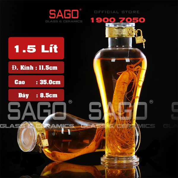  Bình Sâm Thủy Tinh Bầu Cao Khóa Cao Cấp 1.5 Lít | Khuyên Khóa Cao Cấp 