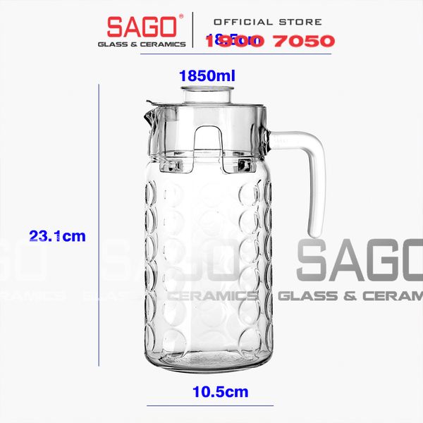  DELI E001H1 - Bình Nước Thủy Tinh Deli Pitcher Glass 1850ml | Thân Chấm Bi 