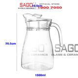  Deli EH1008-2 - Bình Nước Thủy Tinh Deli Pitcher 1500ml | Thủy Tinh Cao Cấp 