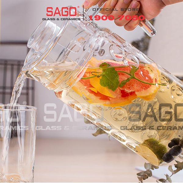  DELI E001H1 - Bình Nước Thủy Tinh Deli Pitcher Glass 1850ml | Thân Chấm Bi 