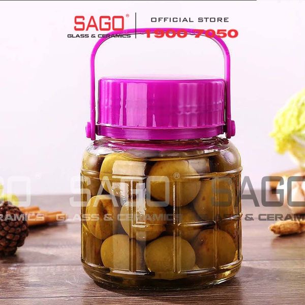  Bình Thủy Tinh Quai Xách Nắp Tím 2.0 Lít | Tùy Chọn Có hoặc không vòi 