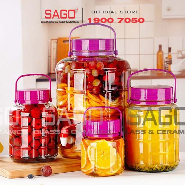  Bình Thủy Tinh Quai Xách Nắp Tím 8.0 Lít | Tùy Chọn Có hoặc không vòi 