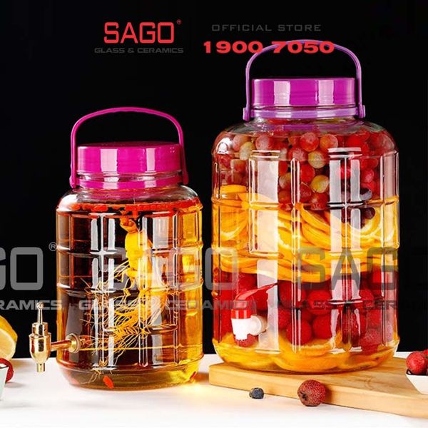  Bình Thủy Tinh Quai Xách Nắp Tím 8.0 Lít | Tùy Chọn Có hoặc không vòi 