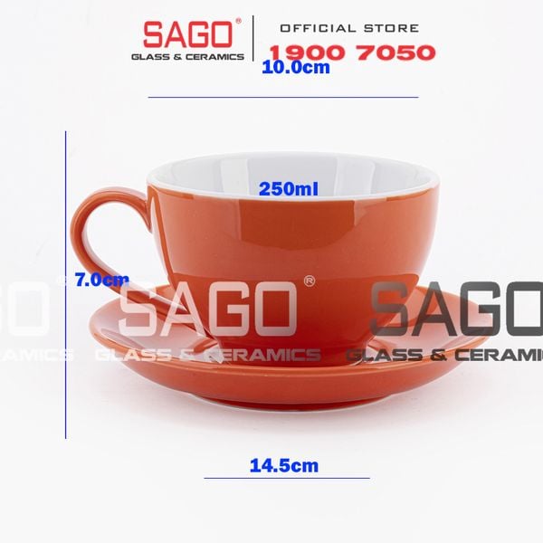  Bộ Tách Sứ Cosmo Cappuccino Procelain Orange Cup 250ml | Gốm Sứ Bát Tràng Cao Cấp 