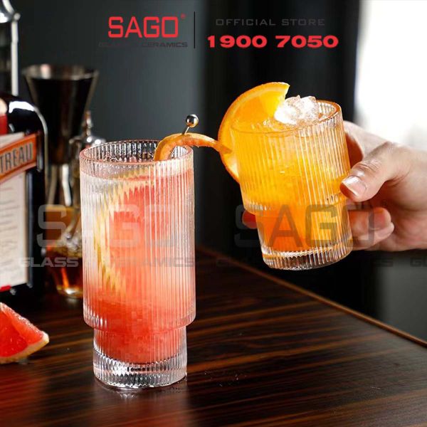  INS 214T - Ly Thủy Tinh Sọc 02 Tầng INS Stripes Empilable Tumber Glass 430ml | Thủy Tinh Cao Cấp 