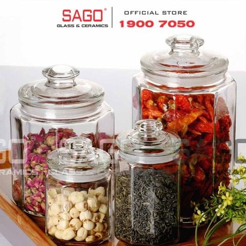  Hũ Thủy Tinh Lục Giác Nắp Thủy Tinh | Tùy Chọn Dung Tích 