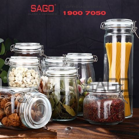  Hũ Thủy Tinh Trụ Cao Cấp | Nắp Gài Gọng Thép , Tùy Chọn Dung Tích 