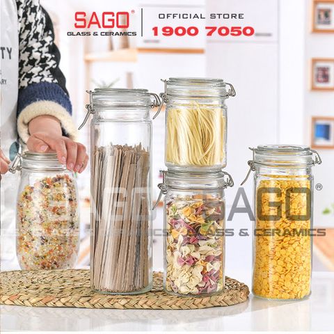  Hũ Thủy Tinh Trụ Cao Cấp | Nắp Gài Gọng Thép , Tùy Chọn Dung Tích 