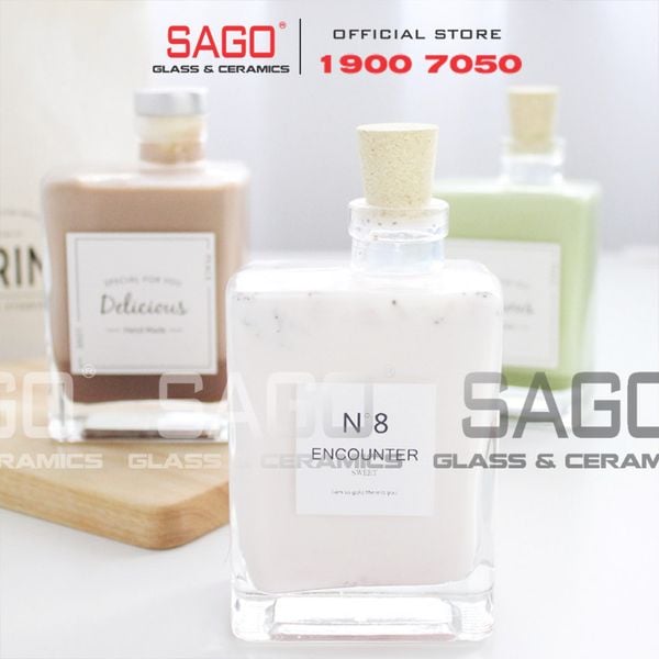  Chai Thủy Tinh Vuông Cổ Lệch 280ml Nắp Gỗ Ép | Thủy Tinh Cao Cấp 