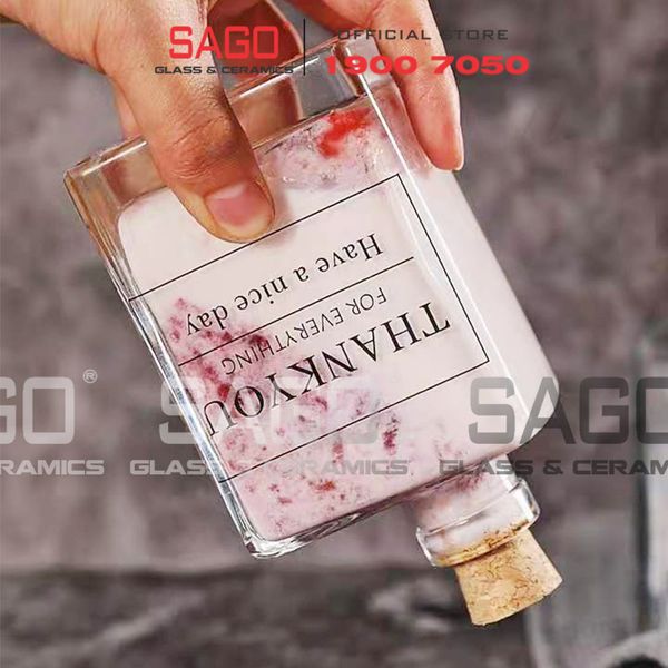  Chai Thủy Tinh Vuông Cổ Lệch 280ml Nắp Gỗ Ép | Thủy Tinh Cao Cấp 