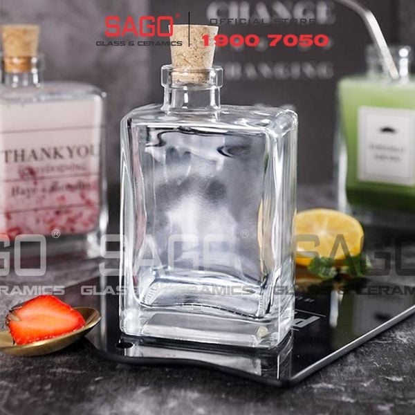  Chai Thủy Tinh Vuông Cổ Lệch 280ml Nắp Gỗ Ép | Thủy Tinh Cao Cấp 
