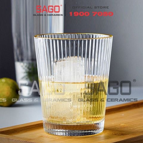  DELI DSY5840-1AR - Ly Thủy Tinh Delisoga Studio Stripes Gold Rim Rock Glass 335ml | Thủy Tinh Nhập Khẩu Cao Cấp 