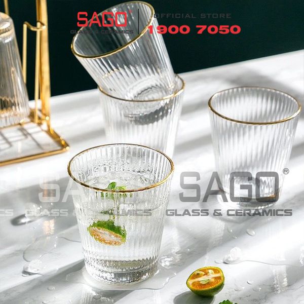  DELI DSY5840-1AR - Ly Thủy Tinh Delisoga Studio Stripes Gold Rim Rock Glass 335ml | Thủy Tinh Nhập Khẩu Cao Cấp 