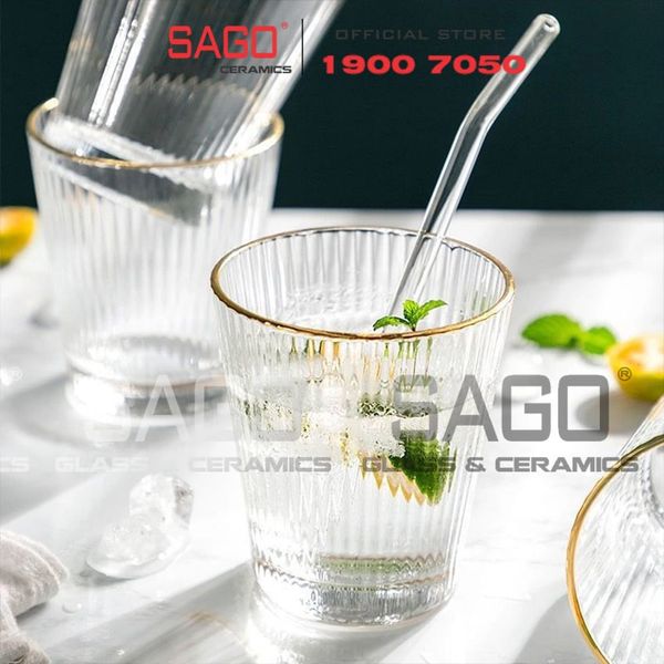  DELI DSY5840-1AR - Ly Thủy Tinh Delisoga Studio Stripes Gold Rim Rock Glass 335ml | Thủy Tinh Nhập Khẩu Cao Cấp 