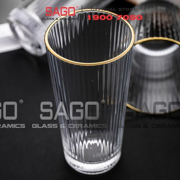  DELI DSY5840-2AR - Ly Thủy Tinh Delisoga Studio Gold Rim Stripes Tumber Glass 333ml | Thủy Tinh Nhập Khẩu Cao Cấp 