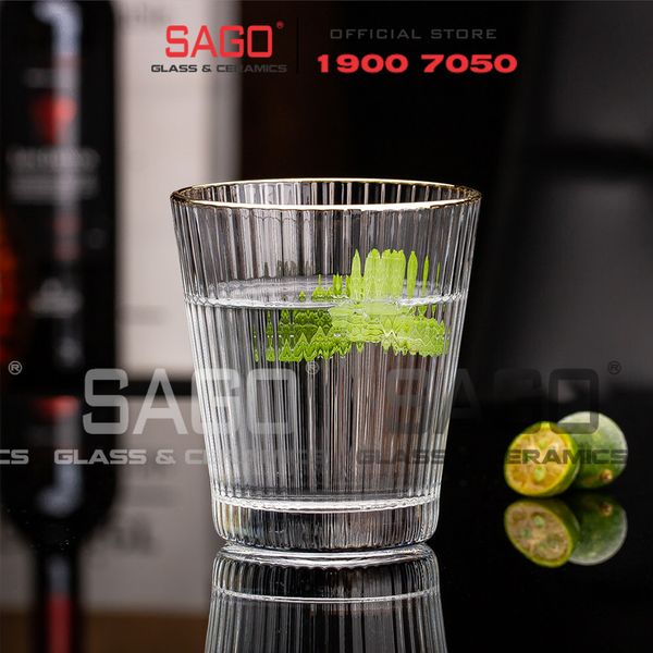  DELI DSY5840-1AR - Ly Thủy Tinh Delisoga Studio Stripes Gold Rim Rock Glass 335ml | Thủy Tinh Nhập Khẩu Cao Cấp 