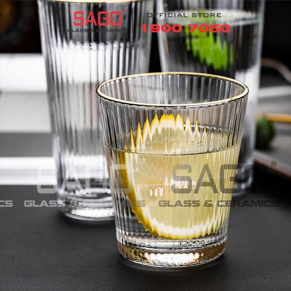  DELI DSY5840-1AR - Ly Thủy Tinh Delisoga Studio Stripes Gold Rim Rock Glass 335ml | Thủy Tinh Nhập Khẩu Cao Cấp 