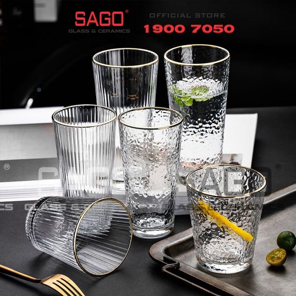  DELI DSY5840-1AR - Ly Thủy Tinh Delisoga Studio Stripes Gold Rim Rock Glass 335ml | Thủy Tinh Nhập Khẩu Cao Cấp 
