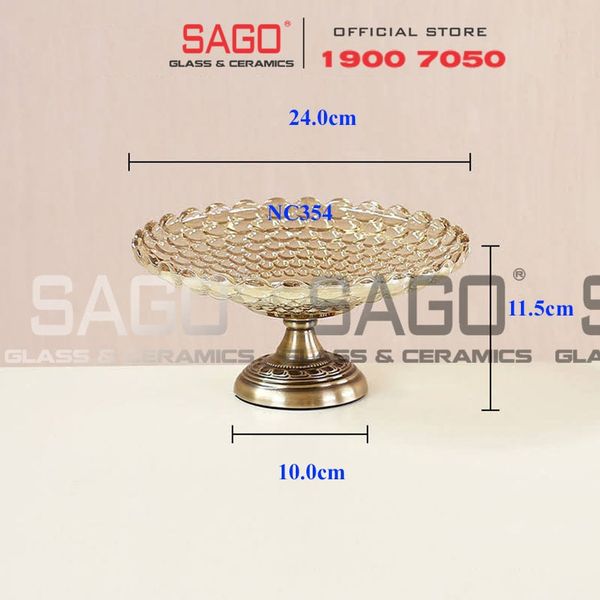  ELEGANT NC-354 - Dĩa Thủy Tinh Chấm Bi Chân Đồng Elegant Đường Kính 24.0cm | Thủy Tinh Màu Cao Cấp 