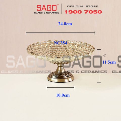  ELEGANT NC-354 - Dĩa Thủy Tinh Chấm Bi Chân Đồng Elegant Đường Kính 24.0cm | Thủy Tinh Màu Cao Cấp 
