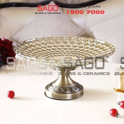  ELEGANT NC-339 - Dĩa Thủy Tinh Chấm Bi Chân Đồng Elegant Đường Kính 36cm | Thủy Tinh Màu Cao Cấp 