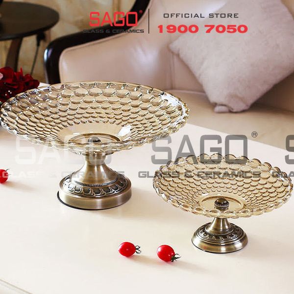  ELEGANT NC-339 - Dĩa Thủy Tinh Chấm Bi Chân Đồng Elegant Đường Kính 36cm | Thủy Tinh Màu Cao Cấp 