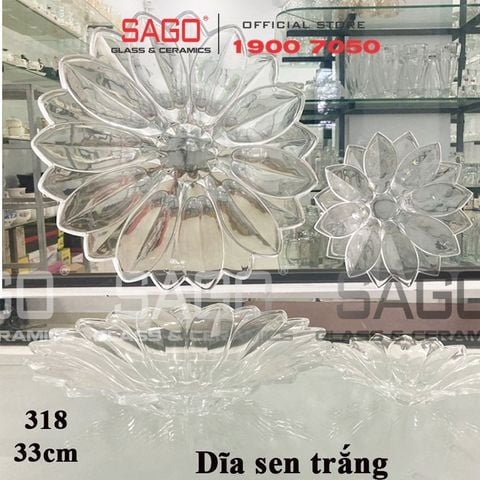  ELEGANT JZ-318 - Dĩa Thủy Tinh Cạn Tia Sen Trắng Elegant Đường Kính 33.0cm | Thủy Tinh Màu Cao Cấp 