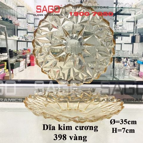  ELEGANT JZ-398V - Dĩa Thủy Tinh Kim Cương Vàng  Elegant Đường Kính 35.0cm | Thủy Tinh Màu Cao Cấp 