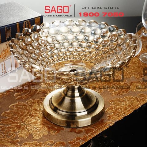  ELEGANT NC-331 - Dĩa Thủy Tinh Chấm Bi Chân Đồng Elegant Đường Kính 30.0cm | Thủy Tinh Màu Cao Cấp 
