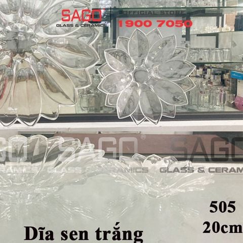  ELEGANT JZ-505  - Dĩa Thủy Tinh Cạn Tia Sen Trắng Elegant Đường Kính 20.0cm | Thủy Tinh Màu Cao Cấp 