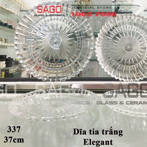  ELEGANT JZ-337 - Dĩa Thủy Tinh Cạn Tròn Tia Trắng Elegant Đường Kính 37.0cm | Thủy Tinh Màu Cao Cấp 